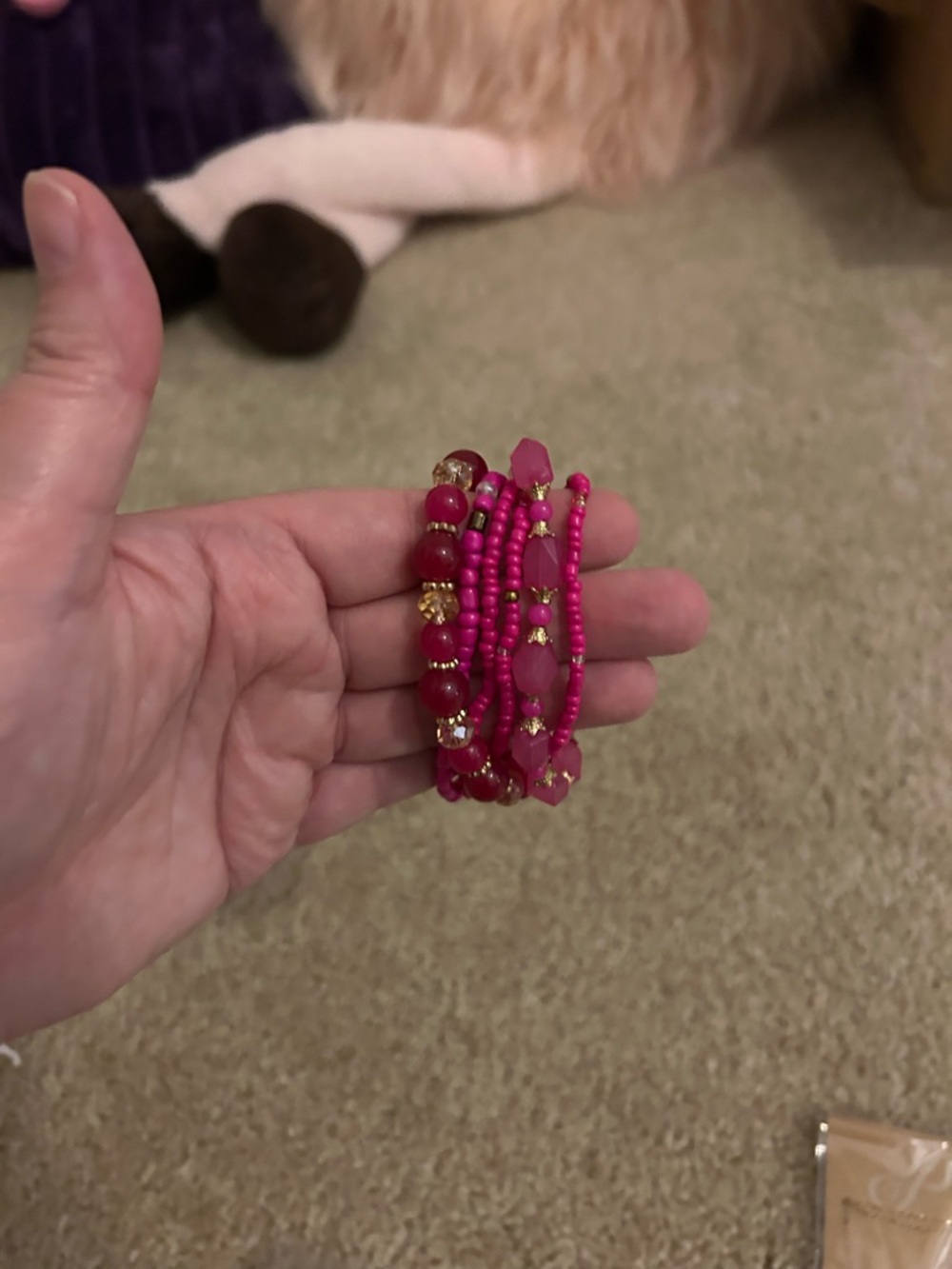 3 Sets Plunder Hot Pink, Cream & Gray Beaded Bracelet Sets - Picture 4 of 4